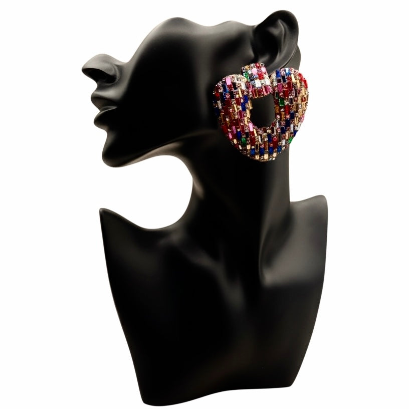 No Love Lost Rhinestone Heart Earrings
