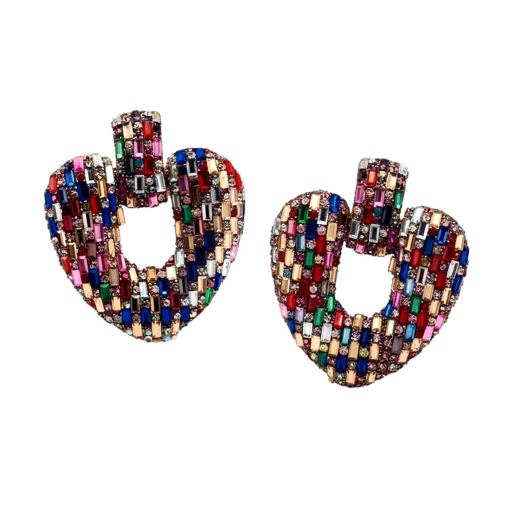 No Love Lost Rhinestone Heart Earrings