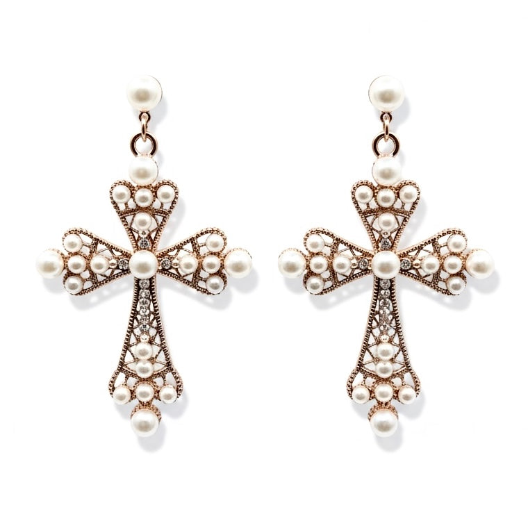 Crossed in Pearls Statement Earrings