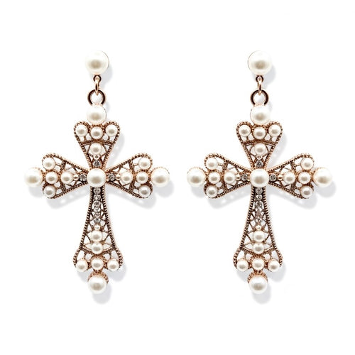 Crossed in Pearls Statement Earrings