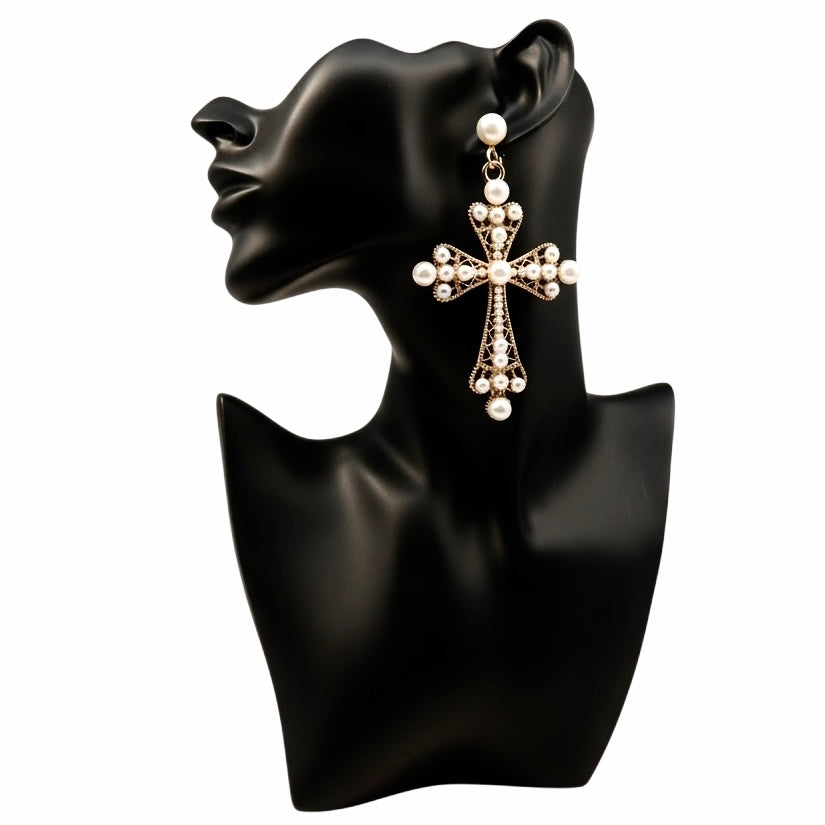Crossed in Pearls Statement Earrings